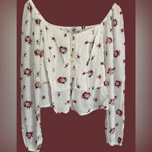 Hollister White Blouse with Red Floral Design size M